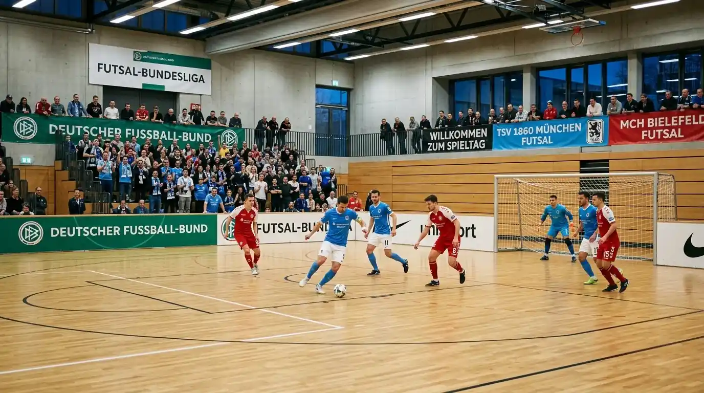 Spielszene aus der deutschen Futsal-Bundesliga mit zehn Mannschaften