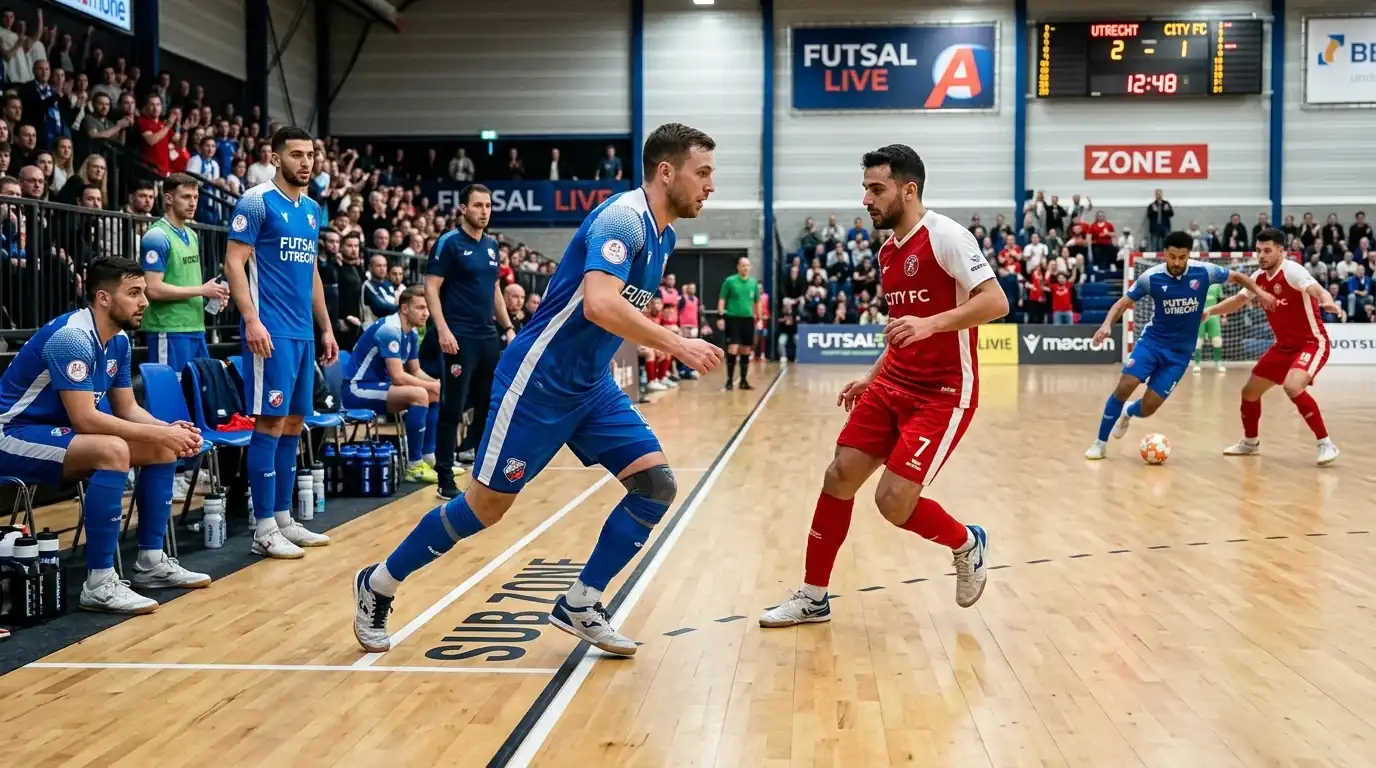 Fliegender Wechsel im Futsal mit Spielern an der Auswechselbank
