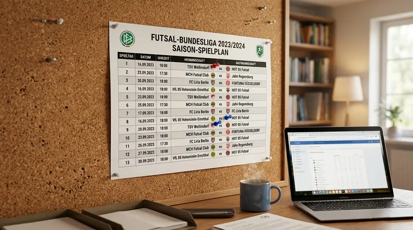 Saisonstruktur der Futsal-Bundesliga mit Hin- und Rückrunde und zehn Mannschaften