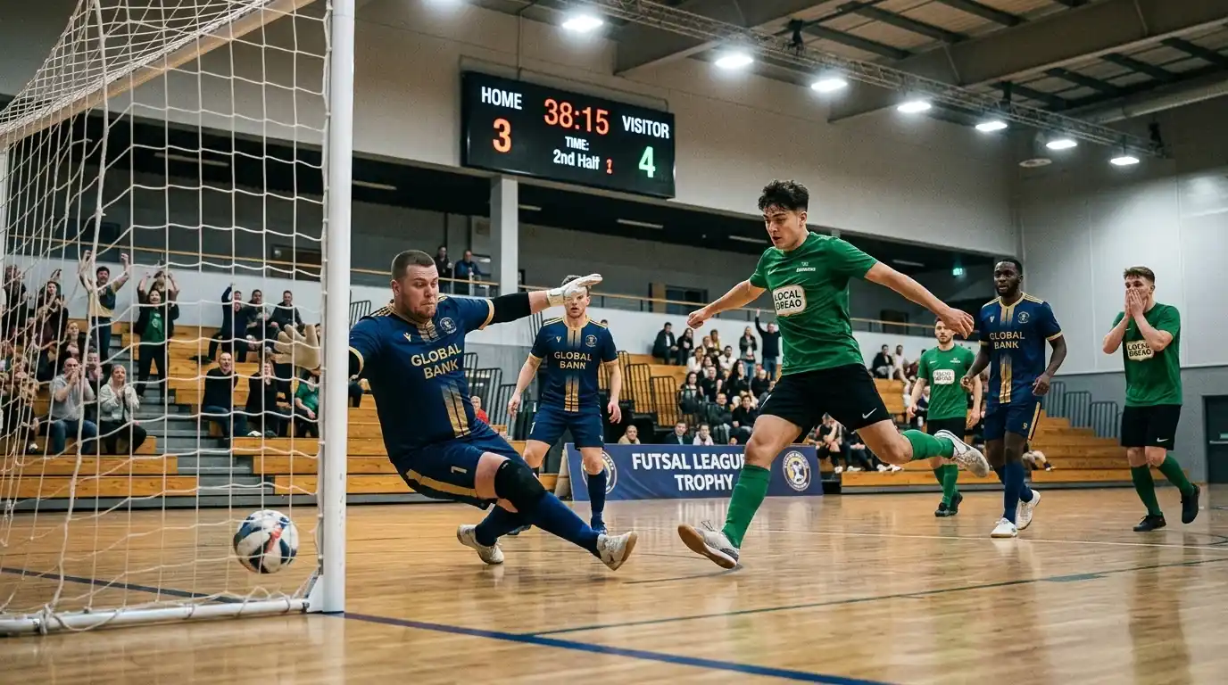Futsal-Außenseiter-Team bei einem knappen Hallenspiel mit Plus-Handicap-Potenzial